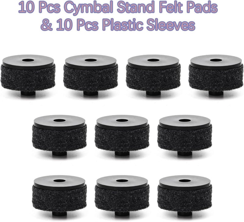 CashBeat 20pcs Cymbal Replacement Accessories Set, 10 Pcs Cymbal Stand Felt Pads & 10 Pcs Plastic Sleeves, Essential Hardware for Drum Kit Maintenance, Black - Image 2
